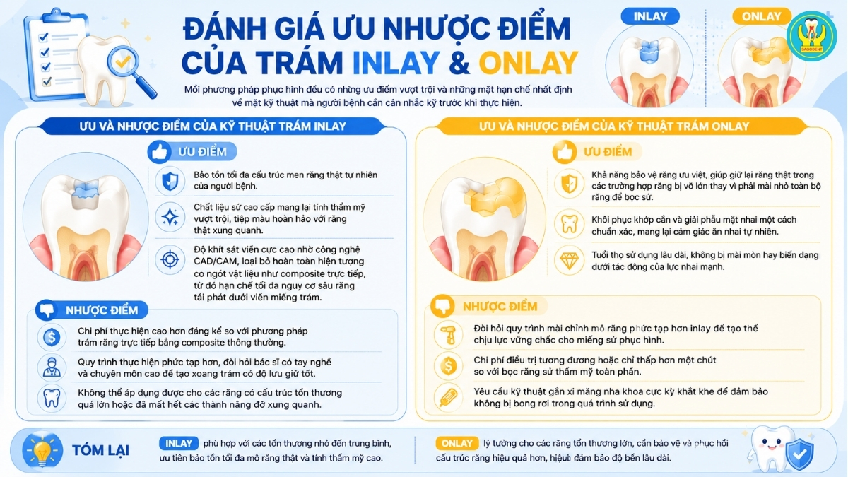 Đánh giá ưu nhược điểm cũng như so sánh inlay và onlay cho người sử dụng