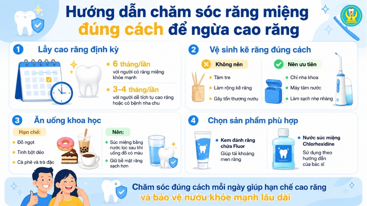 Hướng dẫn chăm sóc răng miệng đúng cách để ngừa cao răng