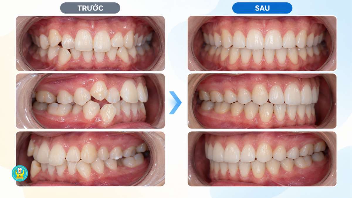 Ảnh trước sau niềng răng chụp cùng góc có ảnh khớp cắn bên