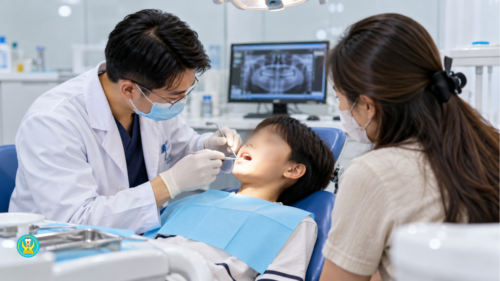Bác sĩ thăm khám xác định độ tuổi niềng răng tốt nhất cho trẻ
