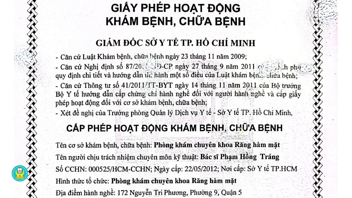 Giấy phép hoạt động và chứng chỉ chỉnh nha tại Nha Khoa Sài Gòn