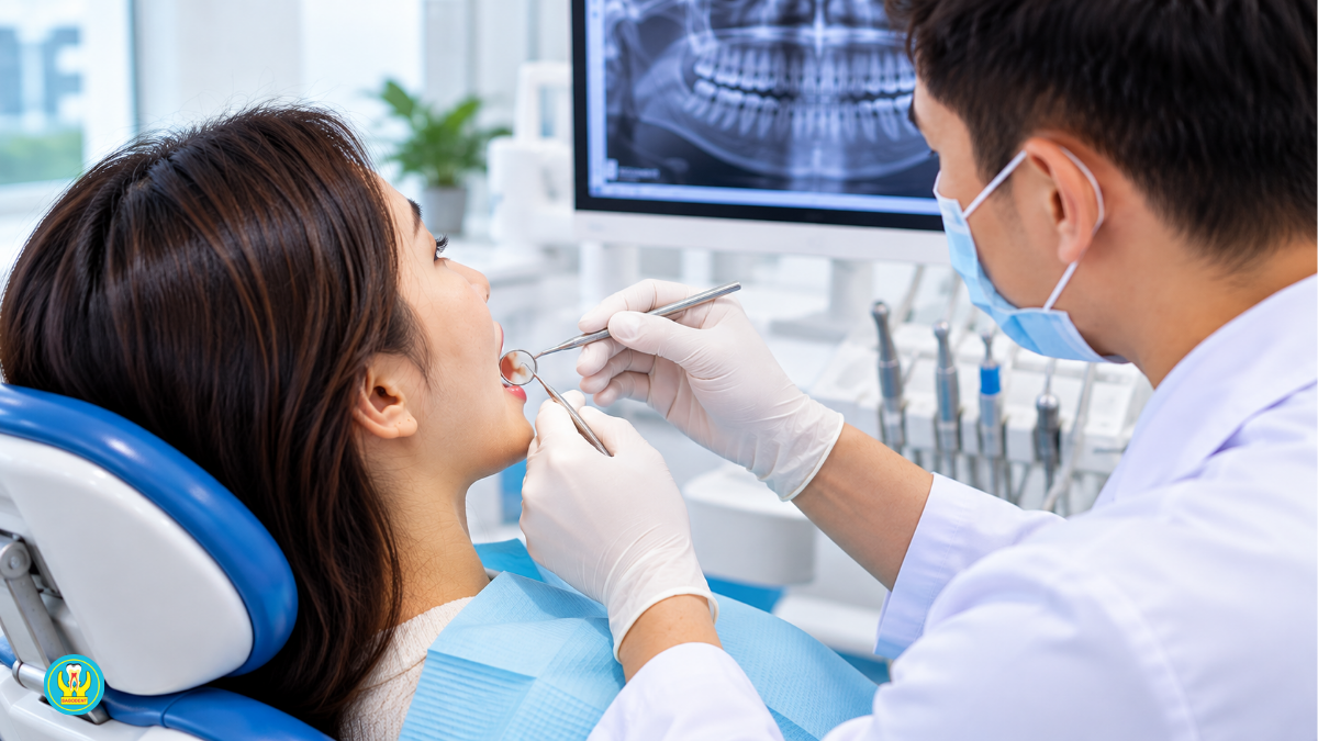 Người bệnh đau răng ôm má được bác sĩ Nha Khoa Sài Gòn thăm khám